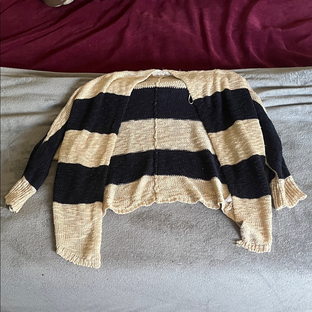 Pink Rose Black and Tan Striped Cardigan